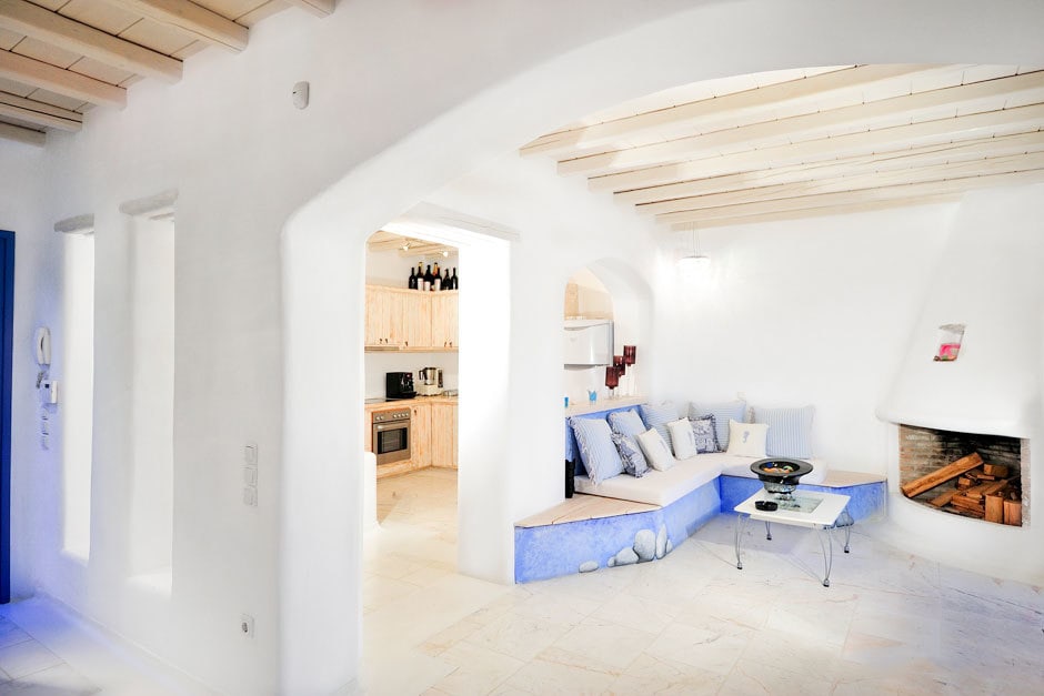 Delos view two Agios Stefanos traditional village Cyclades kids love greece villas cosy family summer house in Mykonos island