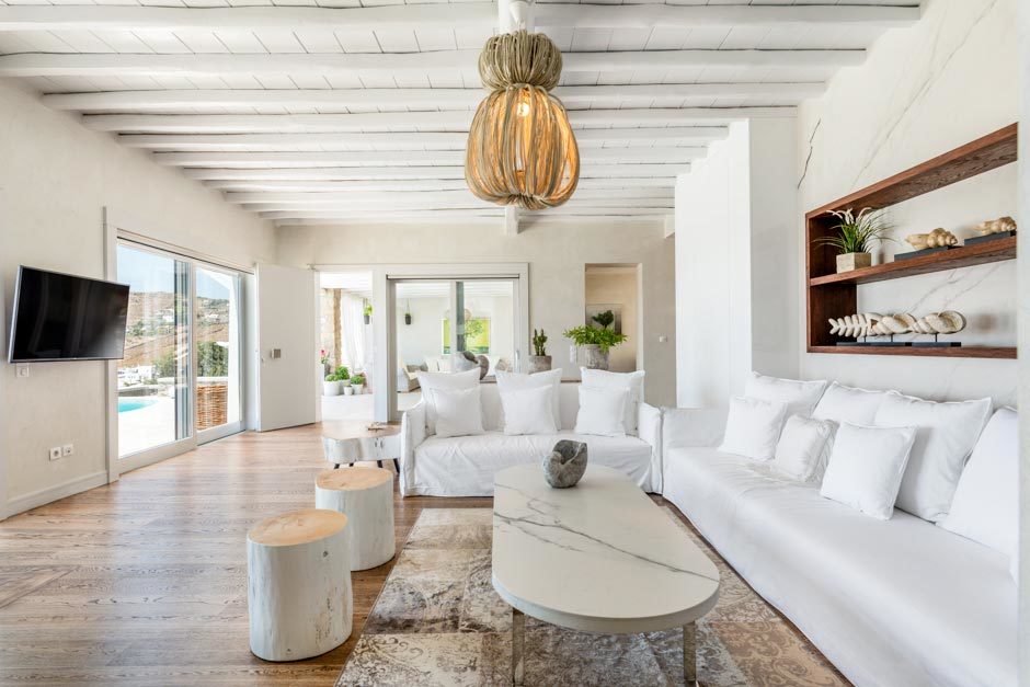 accommodation for families luxury bohemian family villa in Mykonos island the Ioannou residence Agios Ioannis beach Cyclades kids love greece