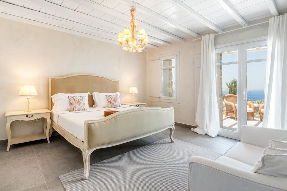 luxury bohemian family villa in Mykonos island the Ioannou residence kids love greece accommodation for families Agios Ioannis beach Cyclades