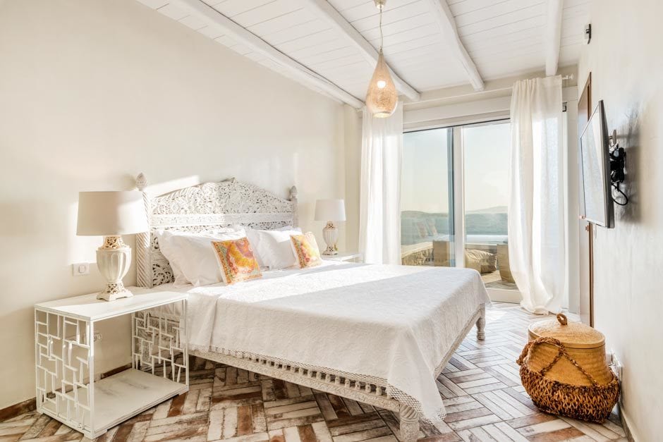 the Ioannou residence luxury bohemian family villa in Mykonos island Agios Ioannis beach Cyclades accommodation for families kids love greece