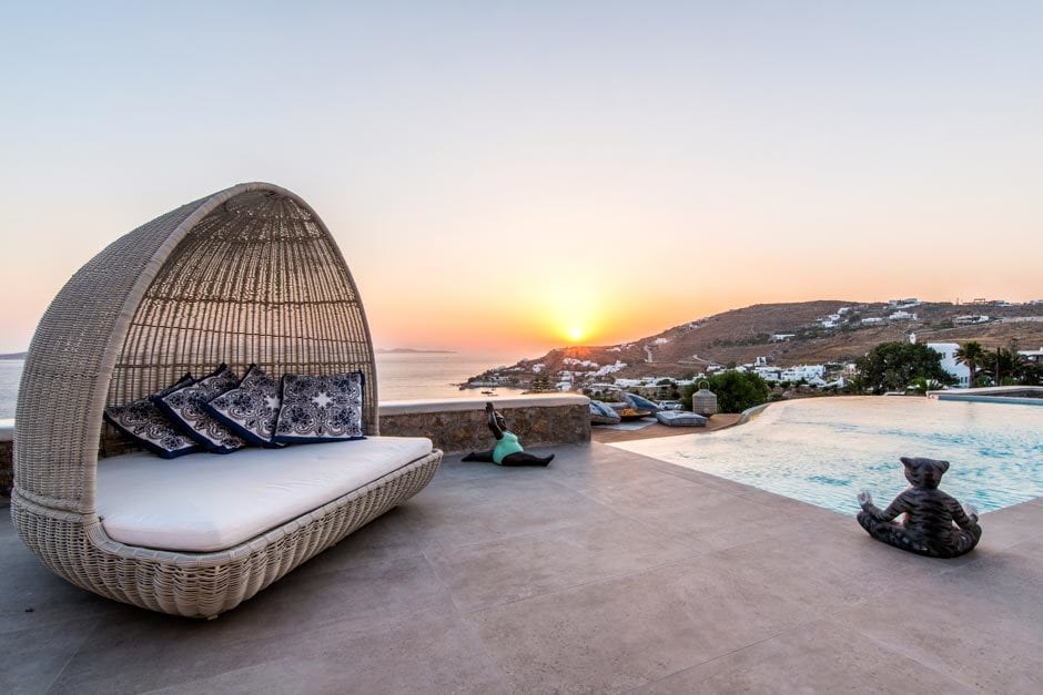 luxury bohemian family villa in Mykonos island the Ioannou residence Agios Ioannis beach Cyclades kids love greece accommodation for families