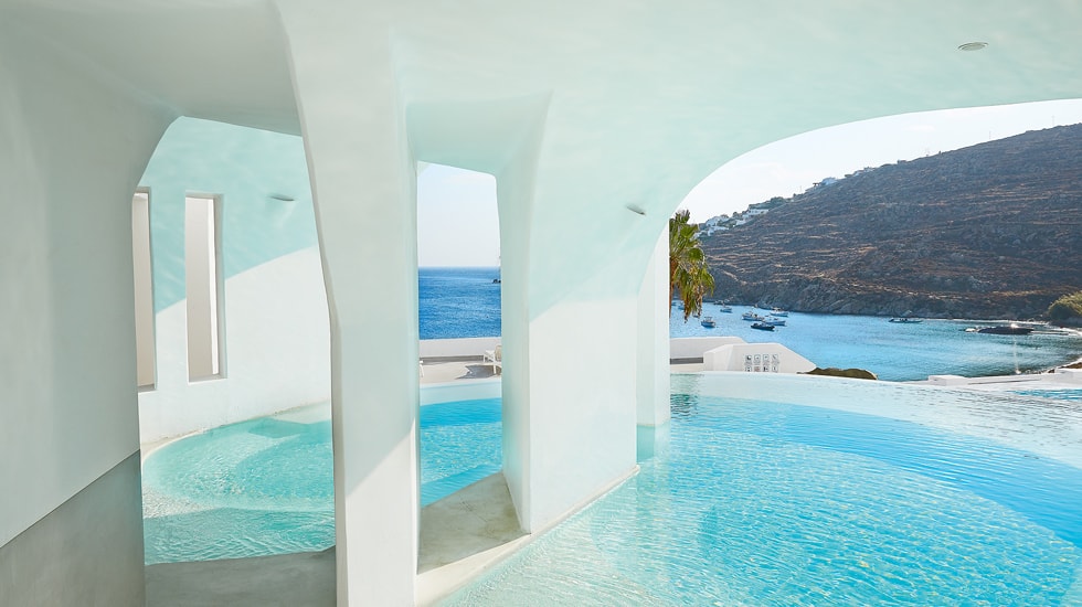 The Mykonos Blu Grecotel Exclusive Resort Hotel best accommodation luxury high standards Cyclades families kidslovegreece Psarou private beach greek islands Greece