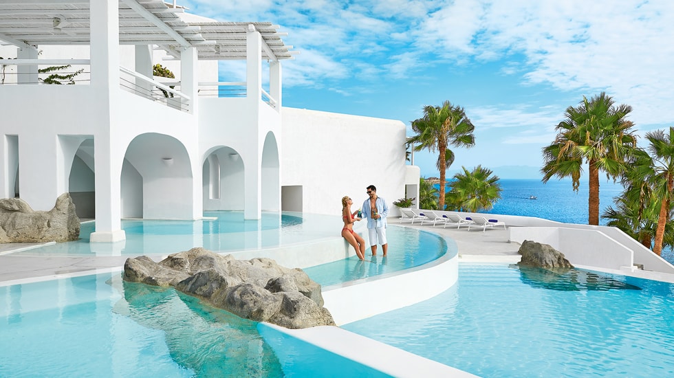 The Mykonos Blu Grecotel Exclusive Resort families Hotel best accommodation luxury high standards Cyclades Greece kidslovegreece Psarou private beach greek islands